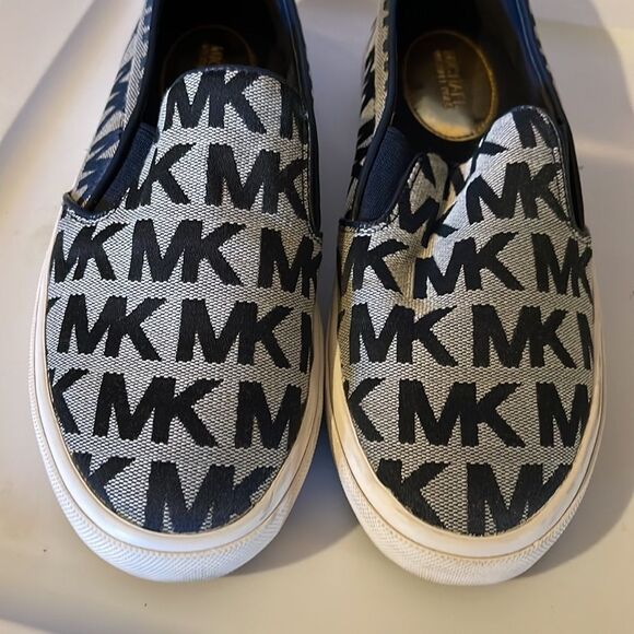 Michael Michael Kors Keaton Slip On Signature Logo Sneakers Navy Blue White 6.5 - Picture 5 of 14